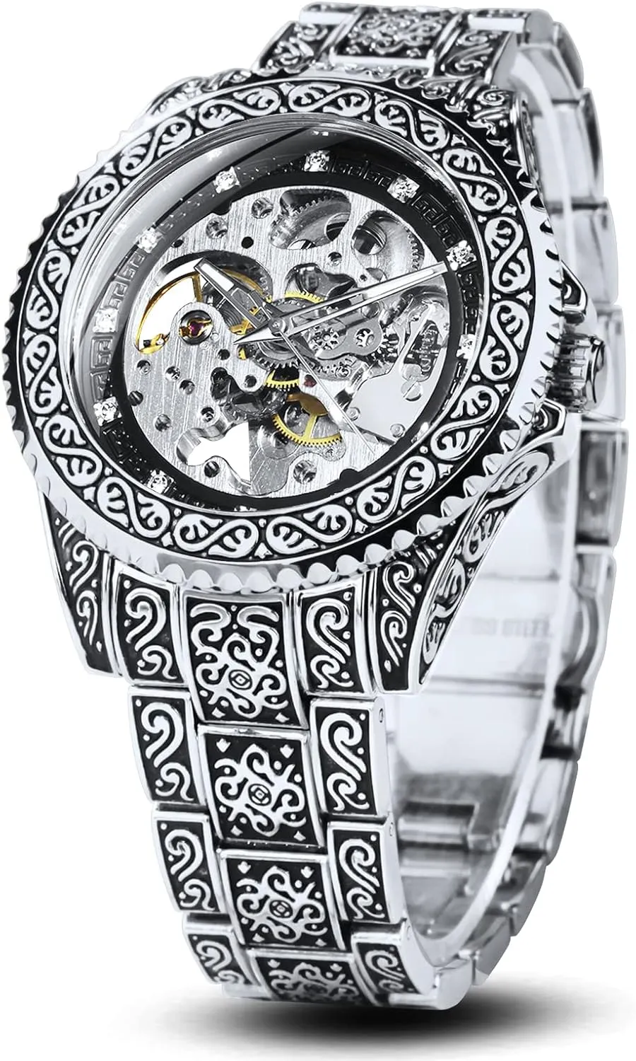 Wrist Watch Men??s Watch Carving Gold Black Automatic Mechanical Watch for Men Skeleton New daily emigration remind rumen Launched Luxury Engraving Golden 