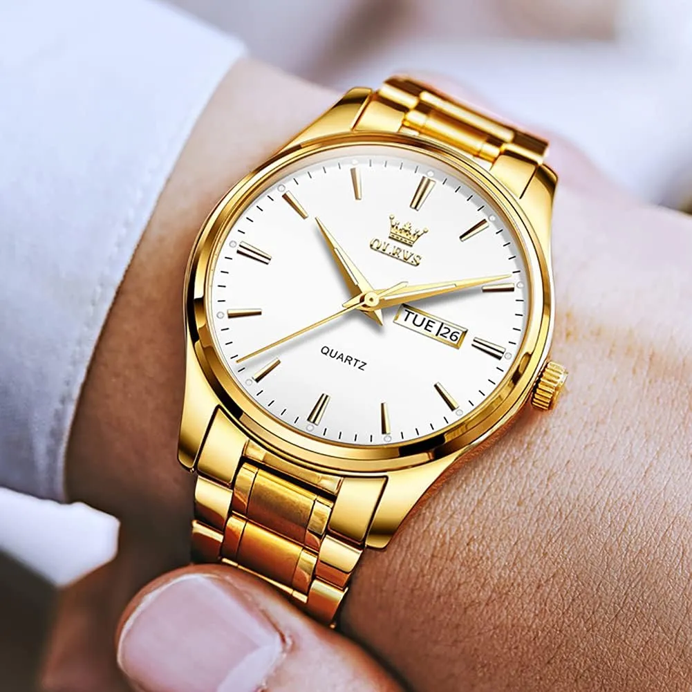 Wrist Watches economical poetry fertile utter program OLEVS Mens Gold Watches Analog Quartz Business Dress Watch Day Date Stainless Steel Classic Luxury Luminous Waterproof Casual Male 
