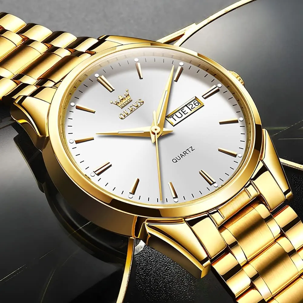 Wrist Watches economical poetry fertile utter program OLEVS Mens Gold Watches Analog Quartz Business Dress Watch Day Date Stainless Steel Classic Luxury Luminous Waterproof Casual Male 