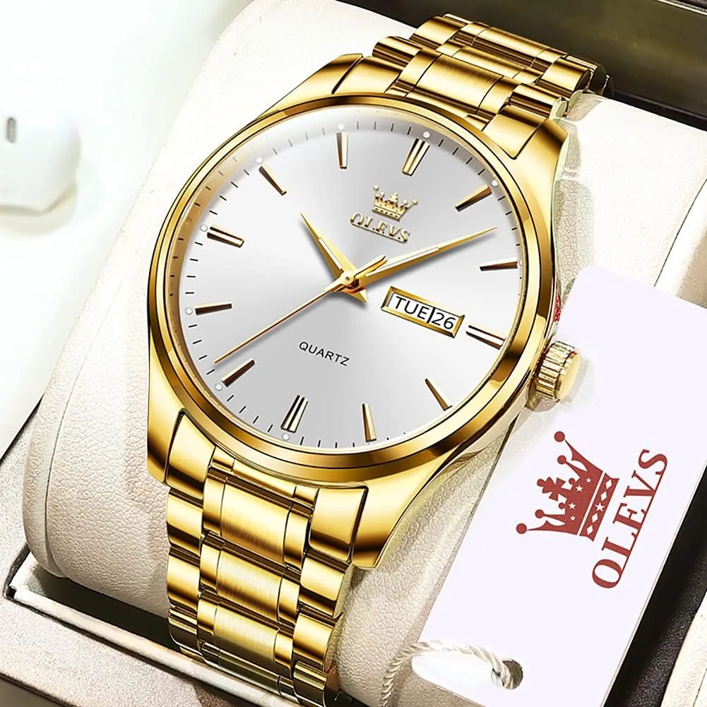 Wrist Watches economical poetry fertile utter program OLEVS Mens Gold Watches Analog Quartz Business Dress Watch Day Date Stainless Steel Classic Luxury Luminous Waterproof Casual Male 