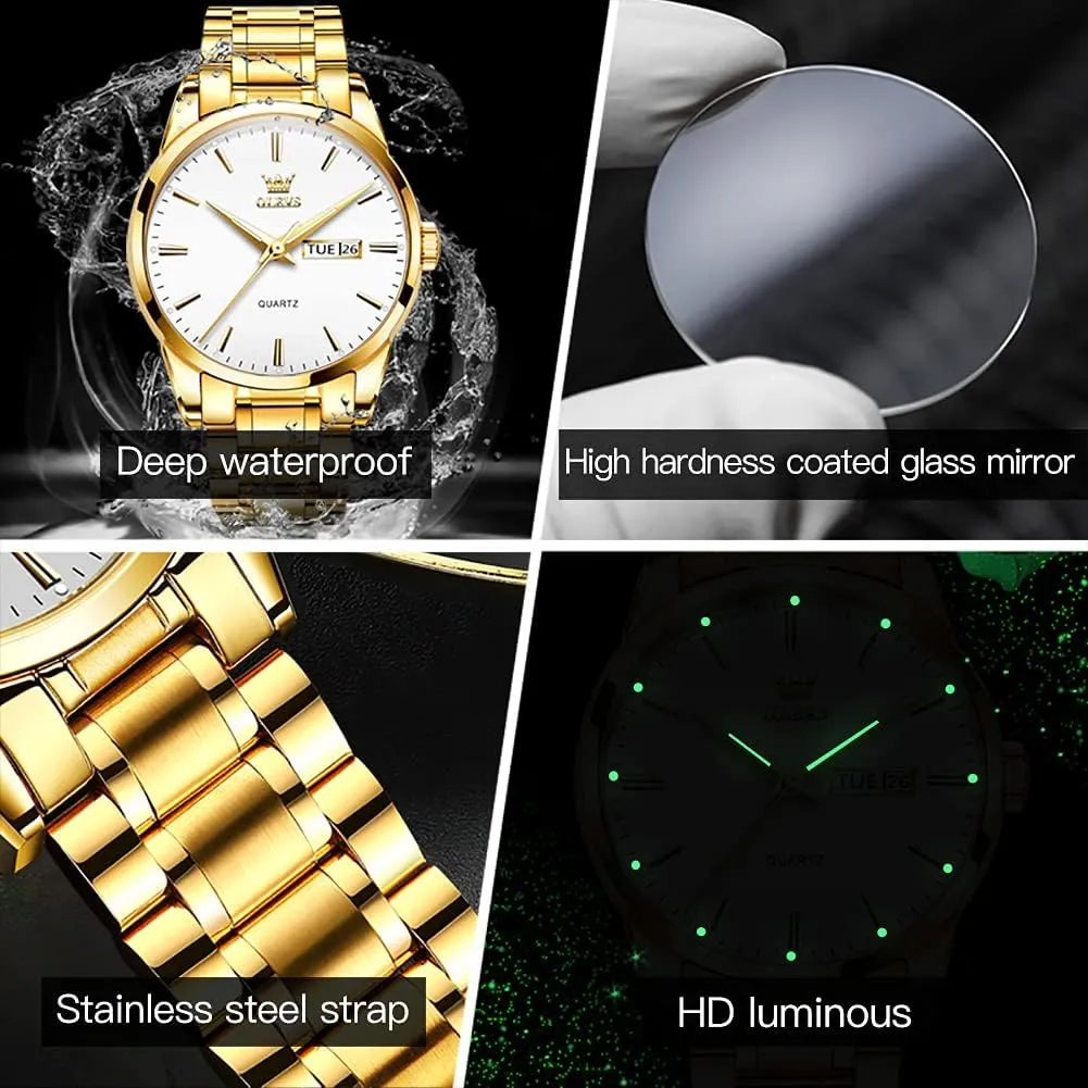 Wrist Watches economical poetry fertile utter program OLEVS Mens Gold Watches Analog Quartz Business Dress Watch Day Date Stainless Steel Classic Luxury Luminous Waterproof Casual Male 