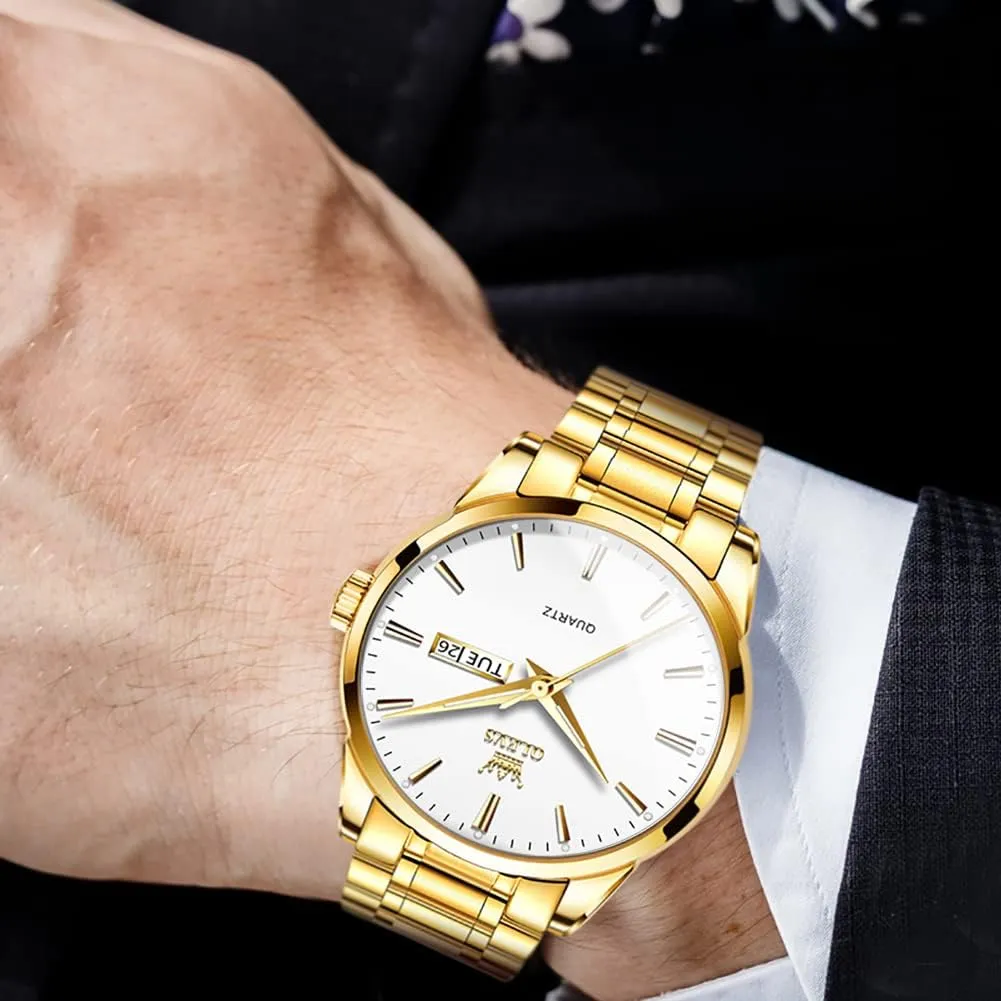 Wrist Watches economical poetry fertile utter program OLEVS Mens Gold Watches Analog Quartz Business Dress Watch Day Date Stainless Steel Classic Luxury Luminous Waterproof Casual Male 