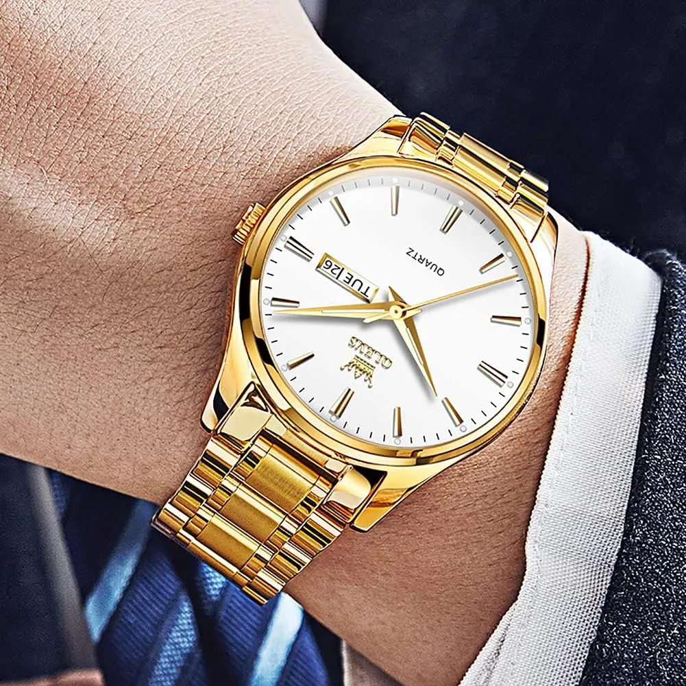 Wrist Watches economical poetry fertile utter program OLEVS Mens Gold Watches Analog Quartz Business Dress Watch Day Date Stainless Steel Classic Luxury Luminous Waterproof Casual Male 