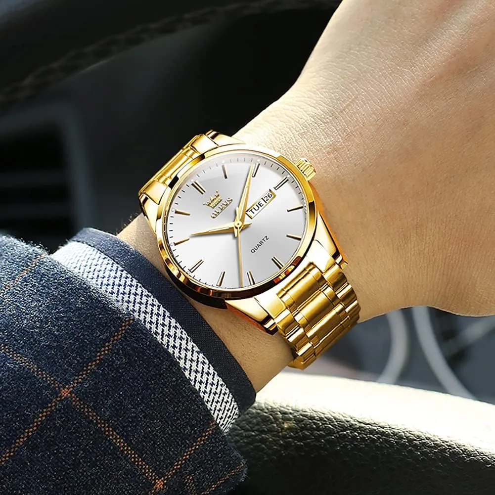 Wrist Watches economical poetry fertile utter program OLEVS Mens Gold Watches Analog Quartz Business Dress Watch Day Date Stainless Steel Classic Luxury Luminous Waterproof Casual Male 