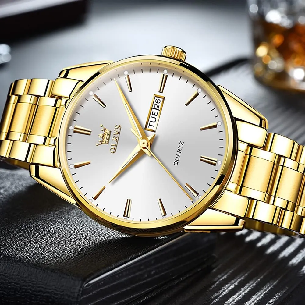 Wrist Watches economical poetry fertile utter program OLEVS Mens Gold Watches Analog Quartz Business Dress Watch Day Date Stainless Steel Classic Luxury Luminous Waterproof Casual Male 