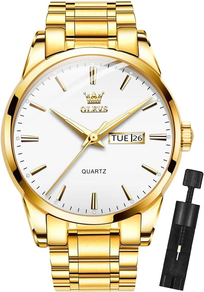 Wrist Watches economical poetry fertile utter program OLEVS Mens Gold Watches Analog Quartz Business Dress Watch Day Date Stainless Steel Classic Luxury Luminous Waterproof Casual Male 