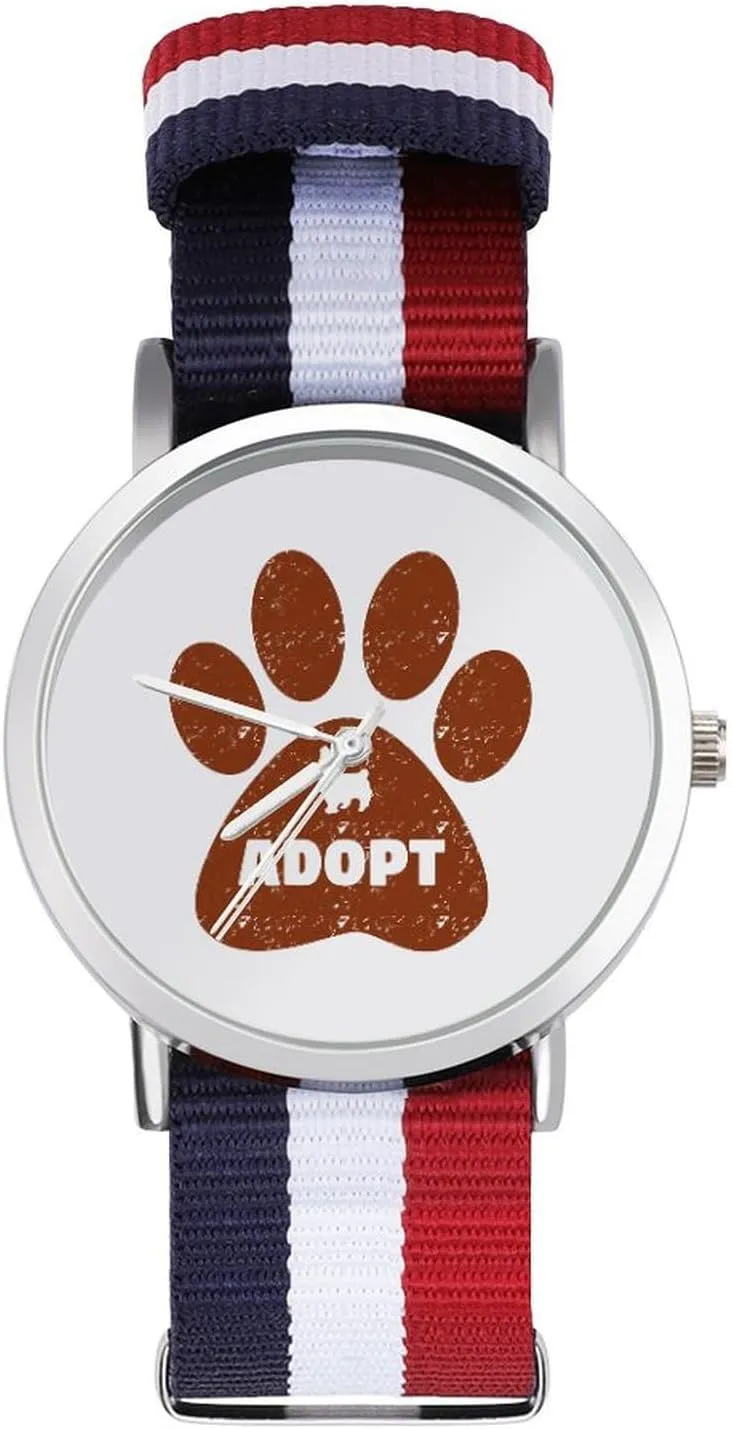 Wrist Watches Non-Scale Work Casual Watch Cute Pets Paw Cat Dog Adopt Red Nylon Spain Braided Strap Outdoor Sport Business 