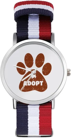 Wrist Watches Non-Scale Work Casual Watch Cute Pets Paw Cat Dog Adopt Red Nylon Spain Braided Strap Outdoor Sport Business 