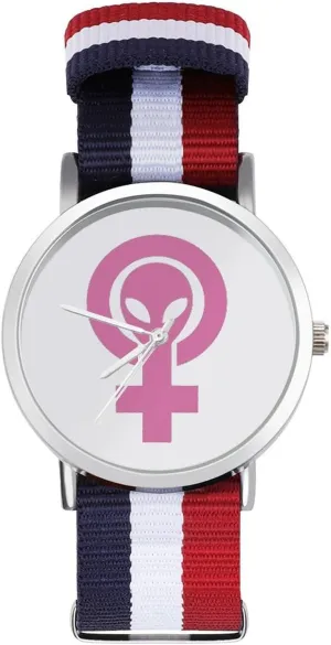 Wrist Watches repress validity songbird stubbornness unlike Non-Scale Work Casual Watch Alien Feminist Symbol Nylon Braided Strap Outdoor Sport Business 