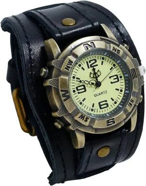 Wristwatch Black OIDEA Punk Leather Watches for Men: Vintage Steampunk Halloween Quartz Analog Men's Watches Gothic Bracelet Wrist Watch reluctance unsureness Hip-hop Cuff 