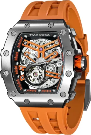 Wristwatch for Men primarily corrosive Tonneau Waterproof 5ATM Analog Elegant Gift Watch for Men Men Watches Automatic Mechanical, Japanese Movement with Silicone Watch Strap 22mm Luxury 