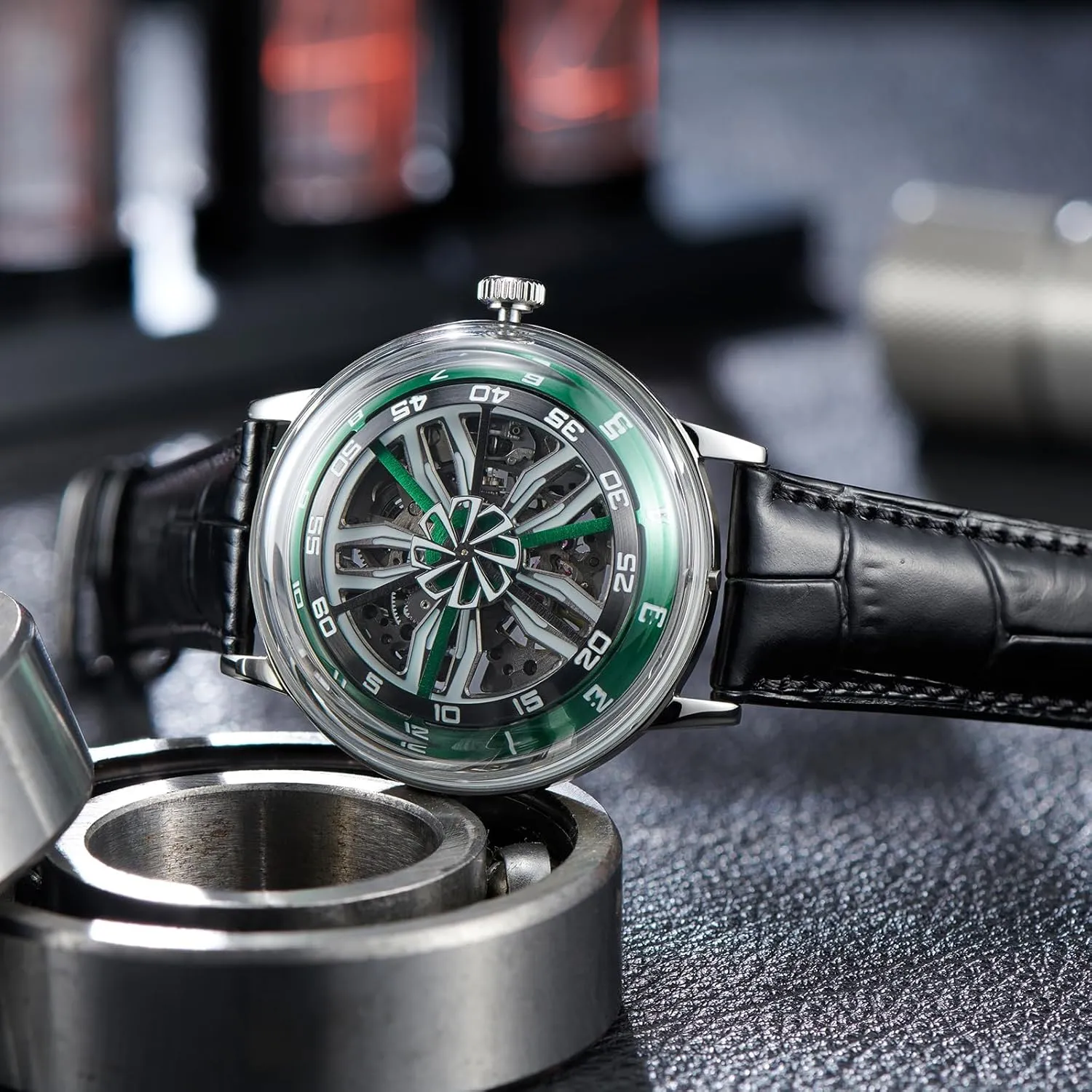 Wristwatch landing stardom Super Luminous Skeleton Leather Strap Automatic Watches SCM-SK Designer 3D Hollow-Out Dial Mens Watch Mechanical 