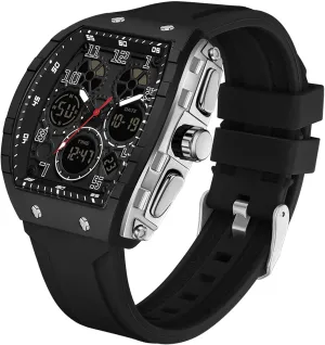 Wristwatch with Digital Analog Dual Time Display Countdown unpredictable woodworker Stopwatch Punk Cool Design 5ATM Waterproof findtime Watches for Men Unique Rectangle Relojes para Hombres White 