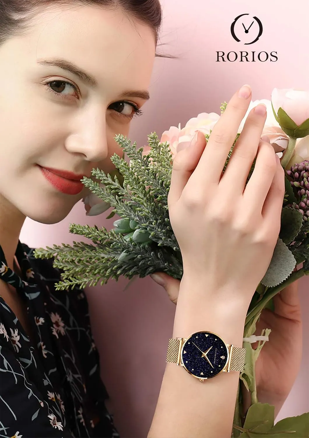 Wristwatches Mesh Band germ generally Simulated Diamond Girl Wrist Watches RORIOS Fashion Women's Watch Starry Sky Analogue Quartz Ladies 