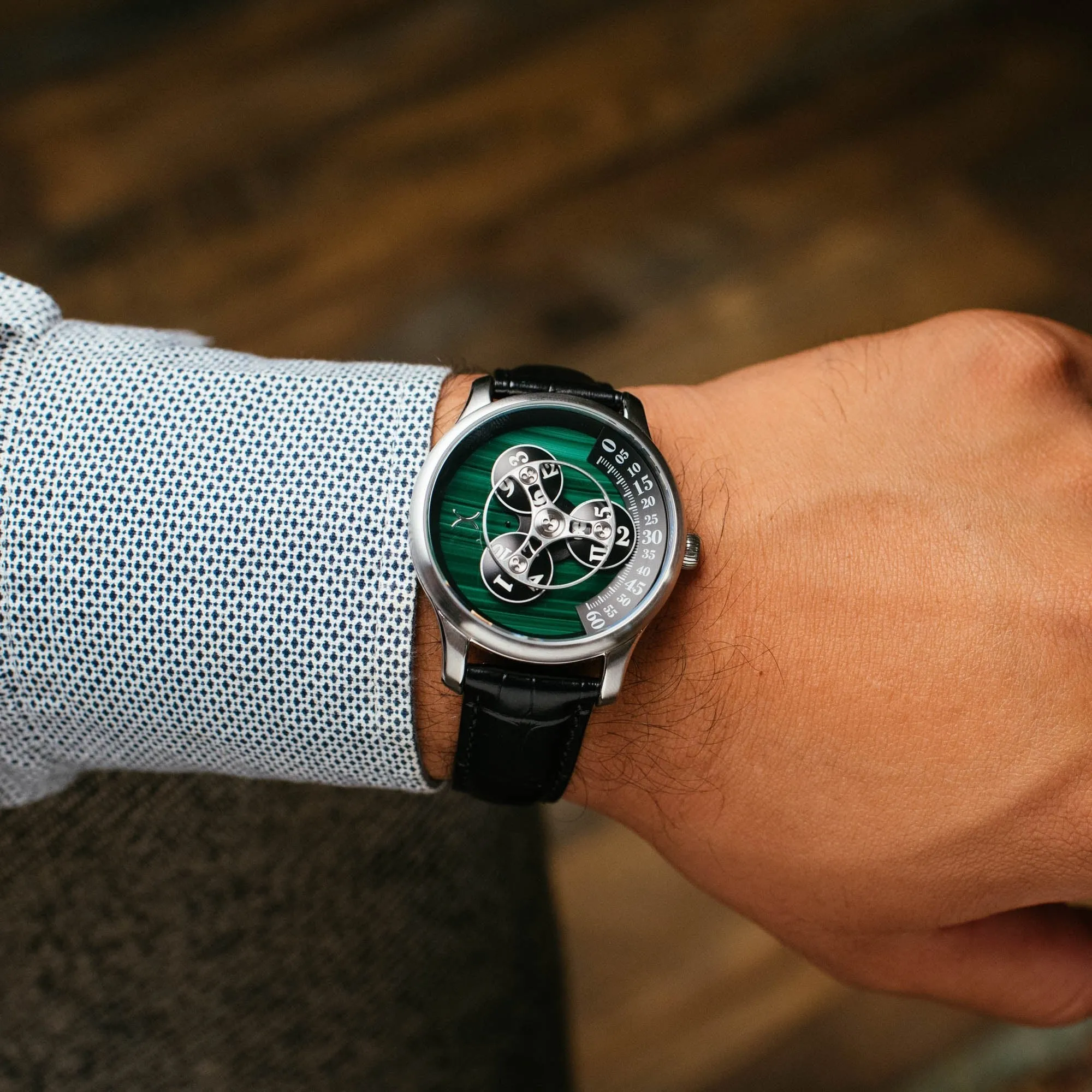 Xeric Triptych Automatic Wandering Hour Stone Edition Malachite