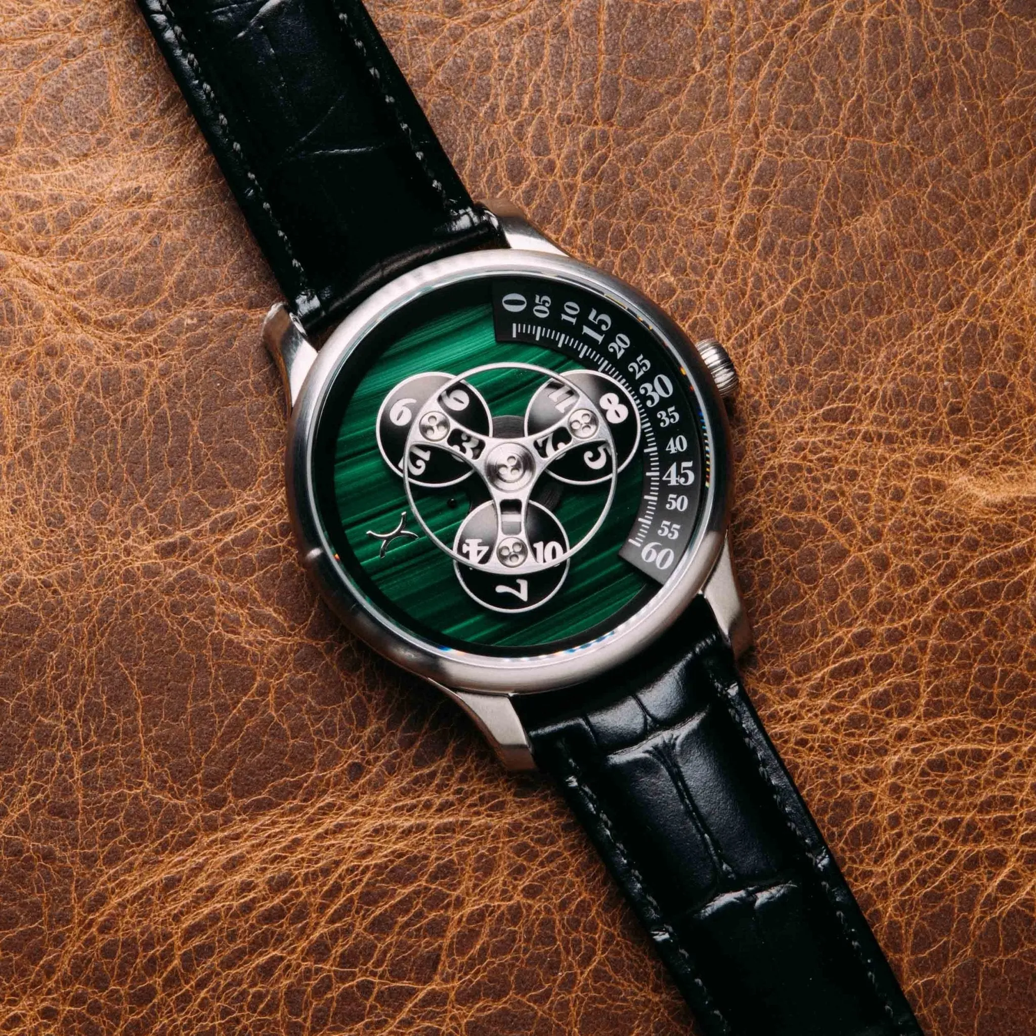 Xeric Triptych Automatic Wandering Hour Stone Edition Malachite